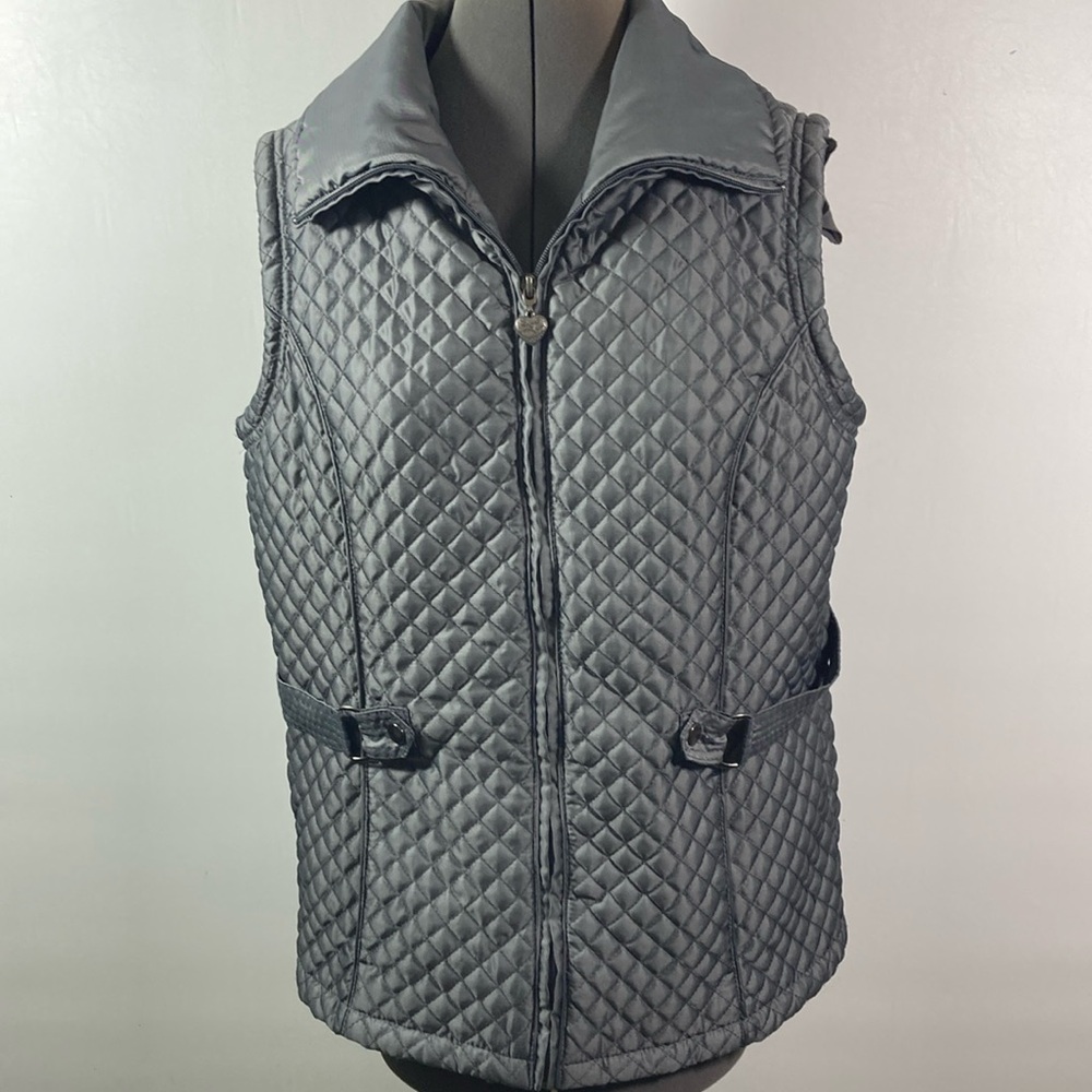Mifresia Vest Women Size Large Gray Quilted Collared  Zipper Front Lined